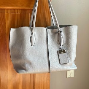 Tods D Styling Bag Light Grey Neutral Leather Medium Tote Shoulder Handbag